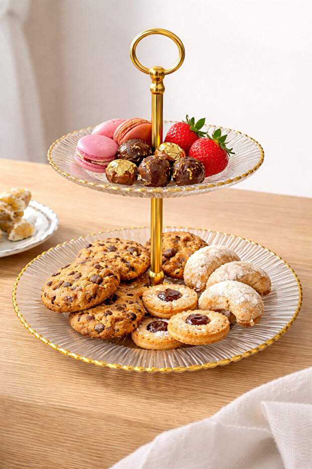Sigma Home Luxury 2-Tier Cookie Holder - Modern Kitchen and Tableware Presentation Stand with Two Different Patterns