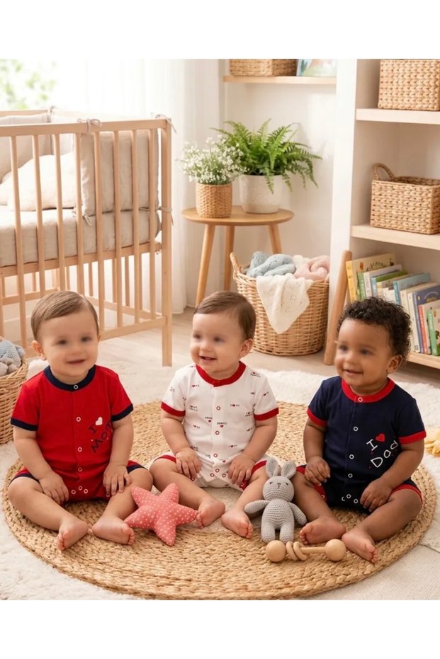 Baby Boy Summer Short Sleeve Cotton Rompers Set of 3 – Mom Dad Love Printed
