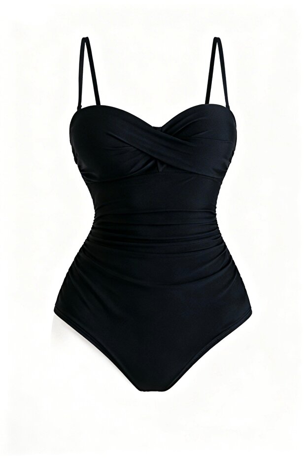 Siyah Drapeli Toparlayıcı Tek Parça Mayo - 7