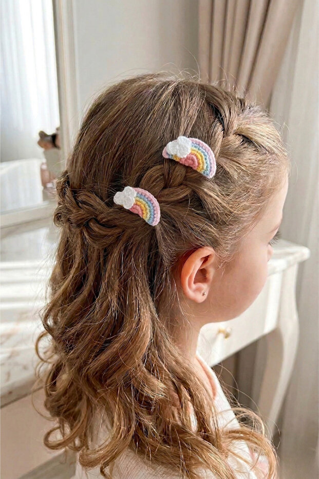2 Handmade Rainbow Hair Clips