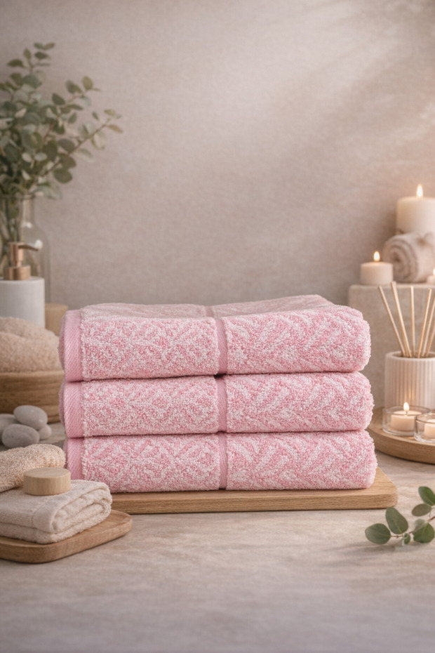 Yarn Dyed 100% Cotton Pink Face Towel - Pack of 3