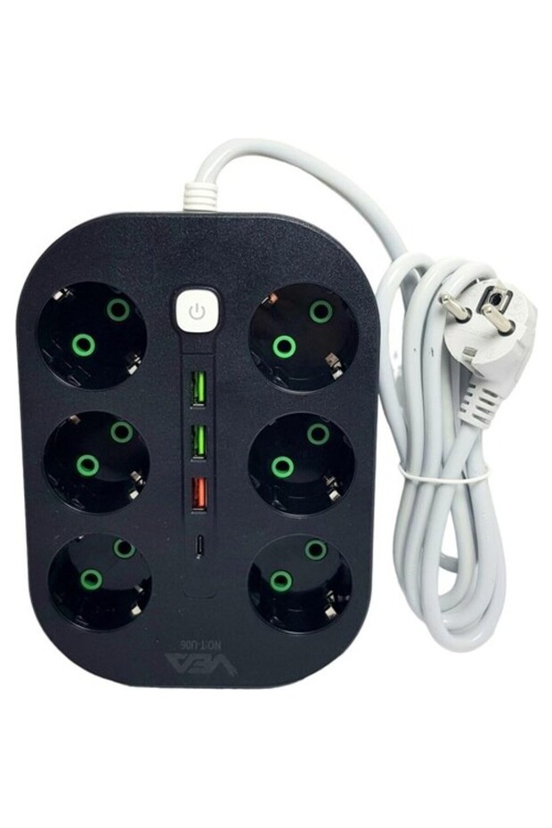 Ve-22399 - 6 Pcs 1.5 Meter Cable, Current Shielded Socket Socket 3 X Usb+Type-C - 5