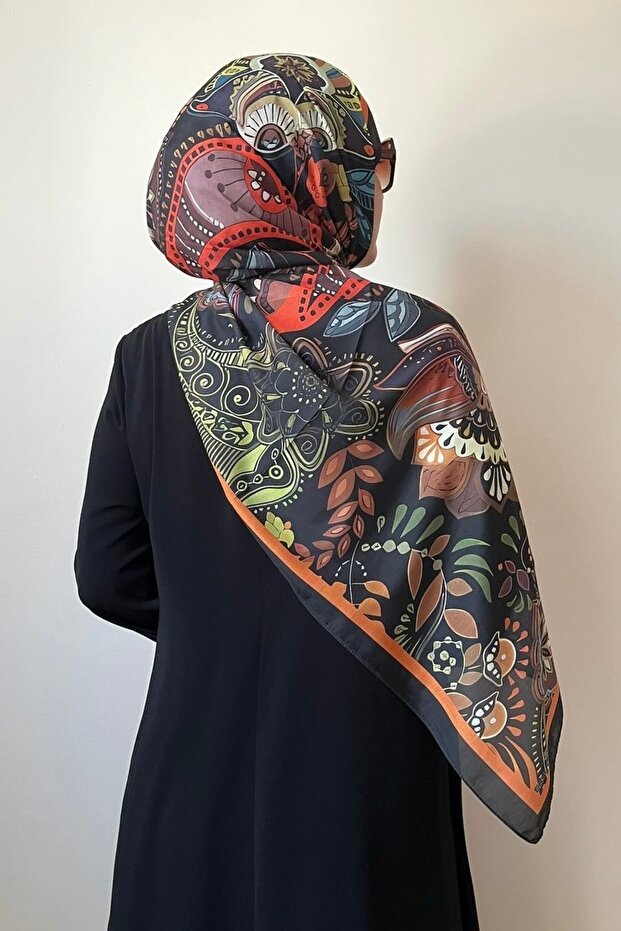 Retro Pattern Black Soft Shawl - 8