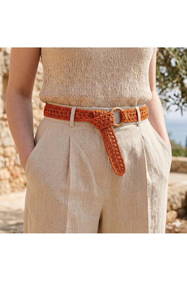 Paper String Straw Knitted Belt 115 Cm