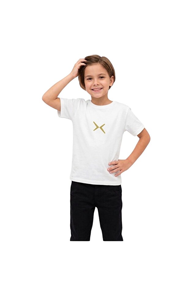 Oversized White T-Shirt with Gold Emblem"