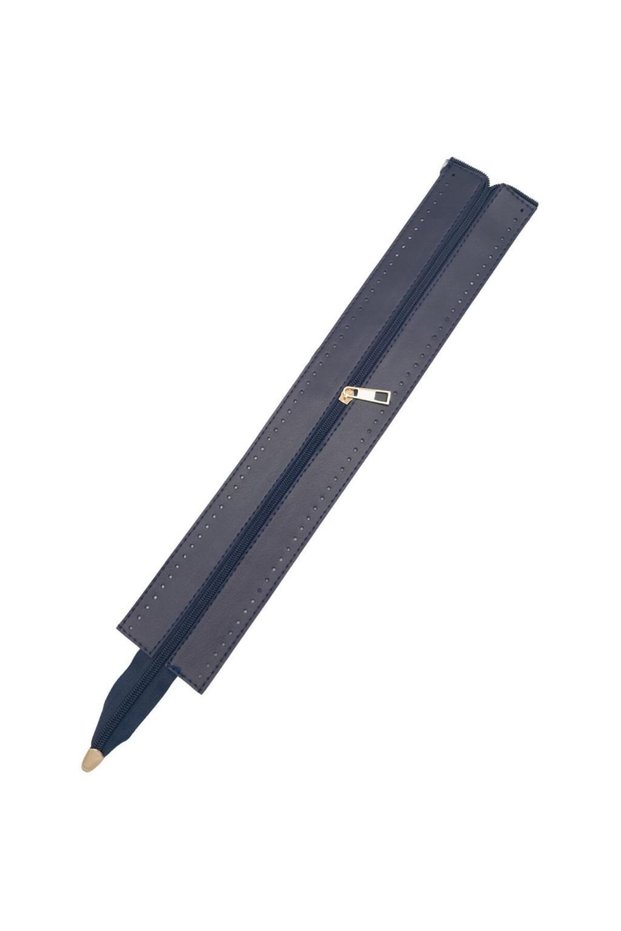 Angel Bag Accessory, 40 cm Leather Zipper, Navy Blue, Light Gold Metallic Trim