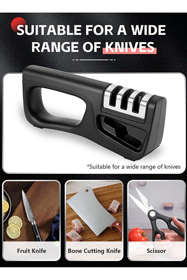 4-Stage Handheld Knife Sharpener,Professional Kitchen Tool,Black