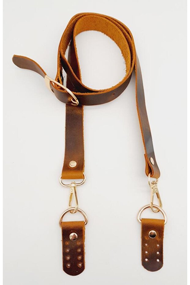 Real Leather Adjustable Long Handle 2.3X130 Crazy Oil Mustard Light Gold Metallic