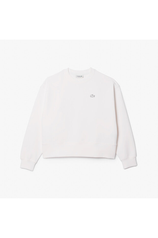 Kadın Oversize Fit Bisiklet Yaka Beyaz Sweatshirt - 4