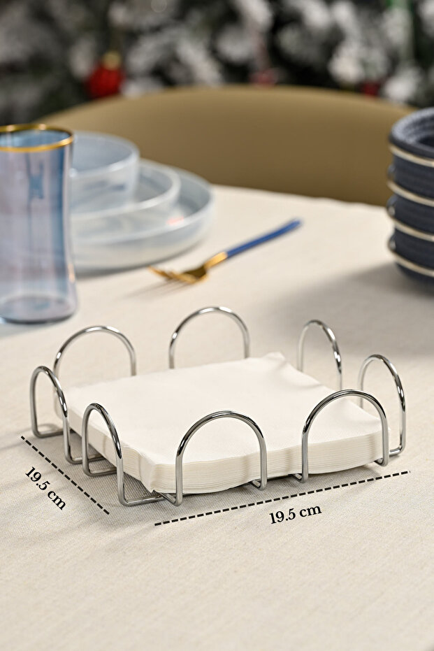 Shiny Silver 18 cm Napkin Holder Large Size Napkin Stand Cafe Restaurant Hotel Stainless Metal