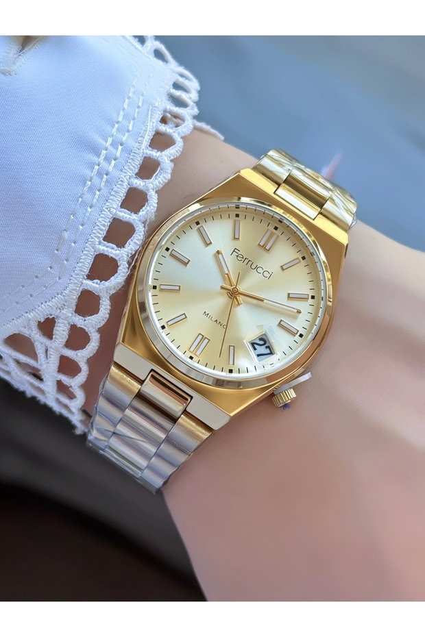 Milano Women's Gold Metal Cord Gold Dial Calendar Wristwatch 2 Years Warranty