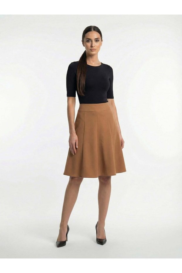 Apsen Women's Tan Seasonal Segmented Flared Midi Skirt 1896-63