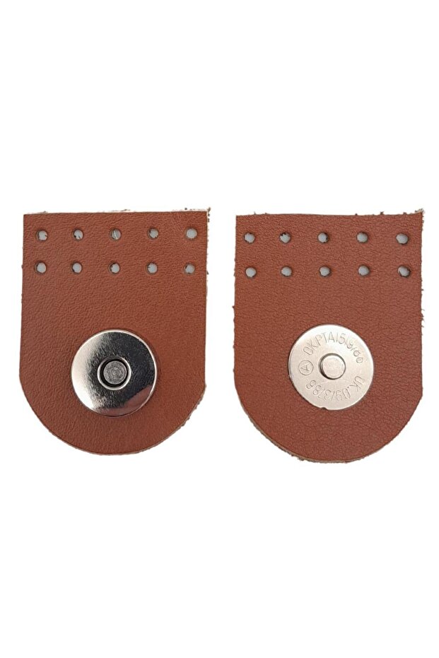 Real Leather Single-Planting Magnet Snap Fastener Tan Color Silver Metal