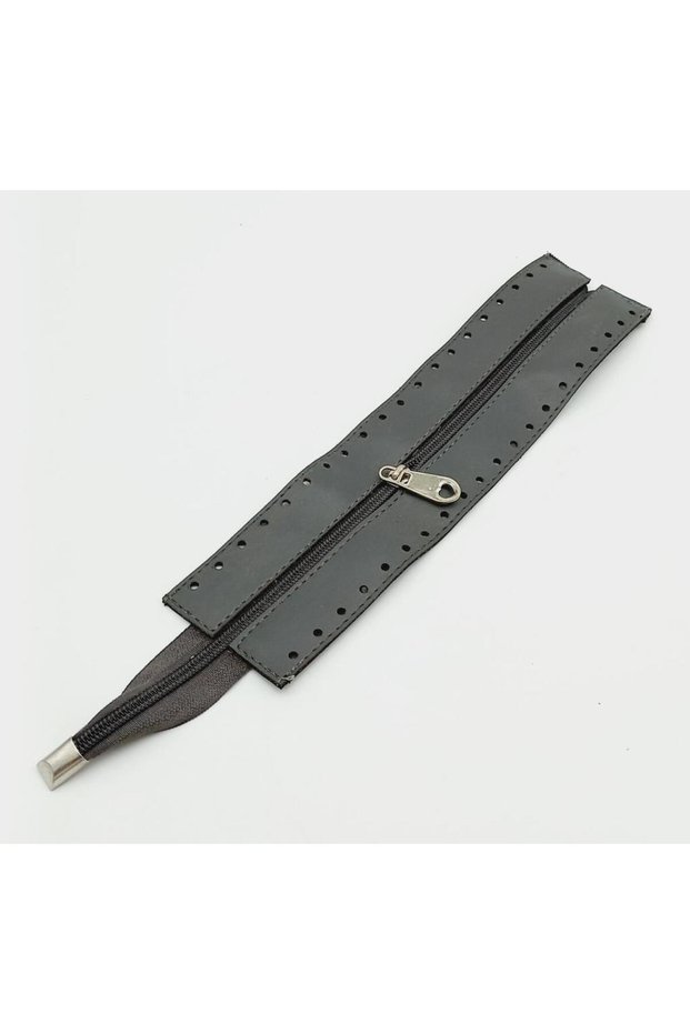 Gray Color 28 Cm Leather Zipper with Silver Metal