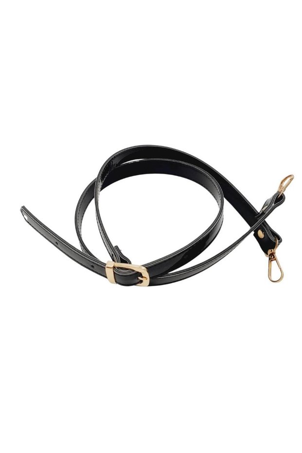 Patent Leather 120X2 cm Buckle Black Color Bag Handle with Light Gold Metal