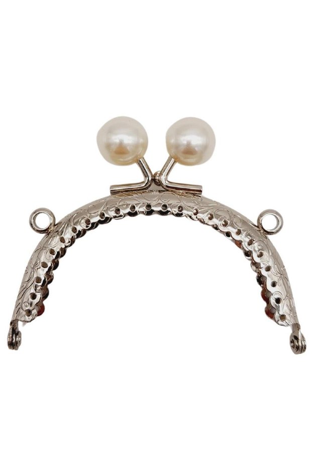 Angel Bag Accessory 8.5 cm Pearls Oval Wallet Purse Clip Burse with Silver Metal