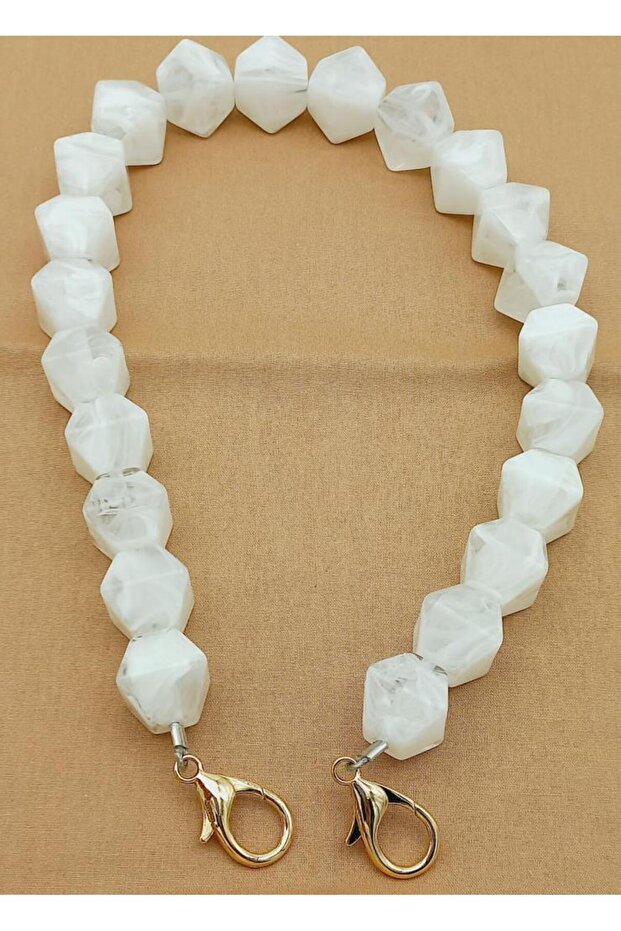 Acrylic Octagonal Beaded White Color 50 Cm Bag Handle