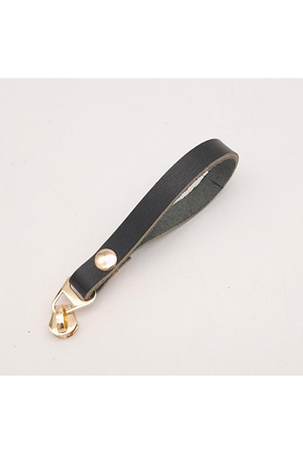 Black Real Leather Light Gold Loop Zipper Head