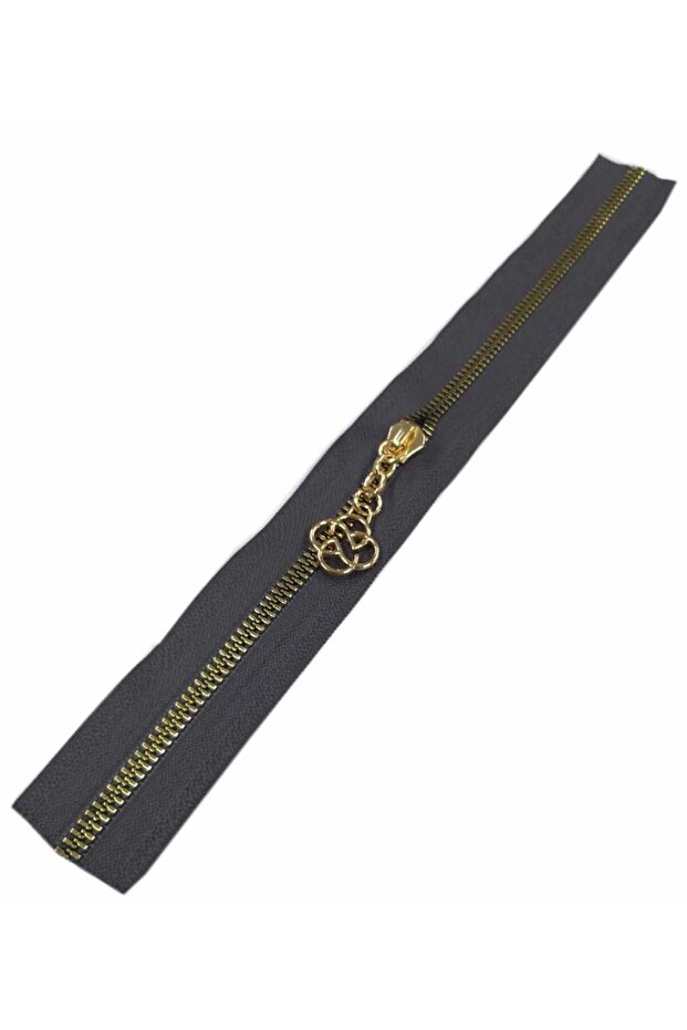 Zipper with Head 30 Cm Light Gold Metal Dark Gray