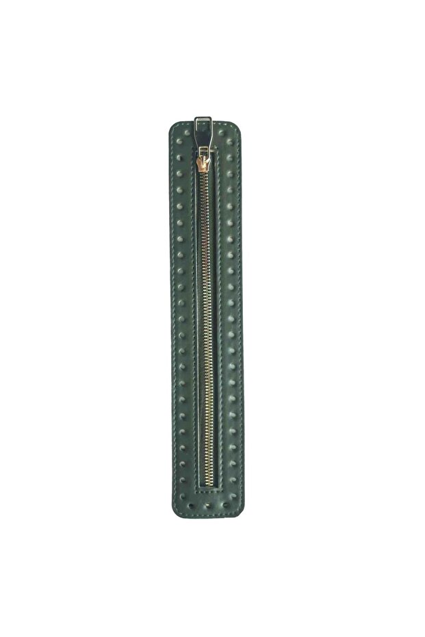 Leather Zipper New Model Khaki Green 30 Cm Light Gold