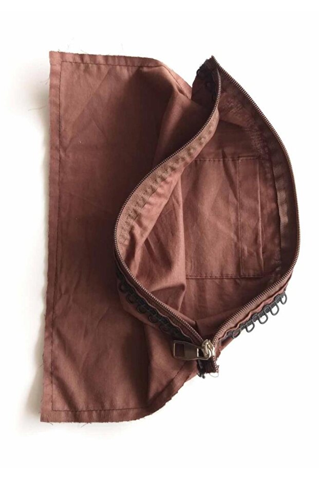 20X30 cm Sewn Zipper Lining Dark Brown Color