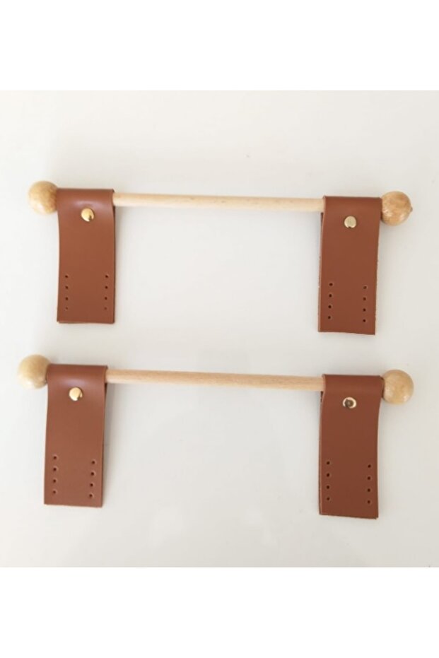 Faux Leather Wooden Bag Handle Tan Color