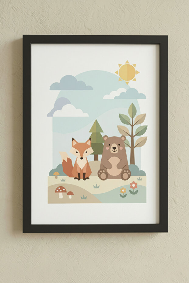 Montessori Educational Painting Wooden Framed Painting Baby Kids Room Wall Decoration Uv Printing - Single Painting Black Frame