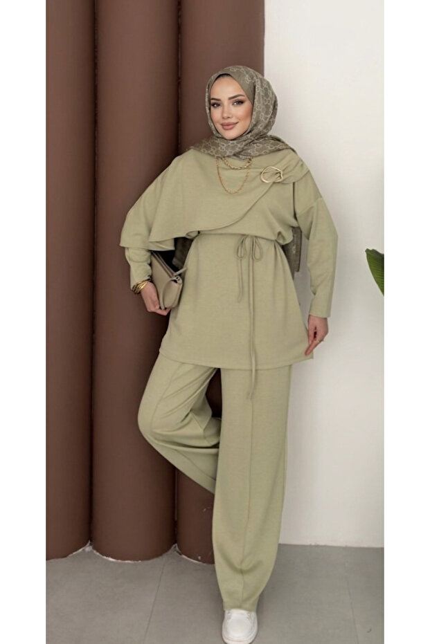 Buckle Detailed Women's Top and Bottom Mina Set Green