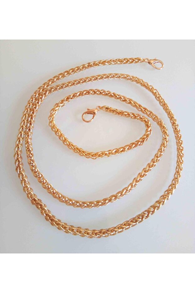 Light Gold Color Knitted Model Bag Chain (120 Cm)