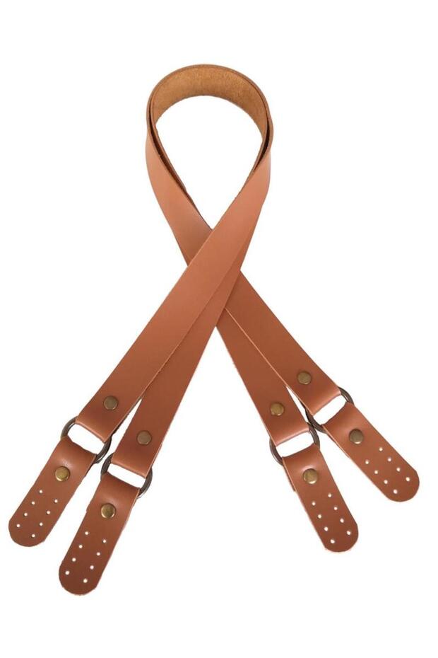 Haledört Model Tan Single Layer Thick Faux Leather Double Handle Antique Metal