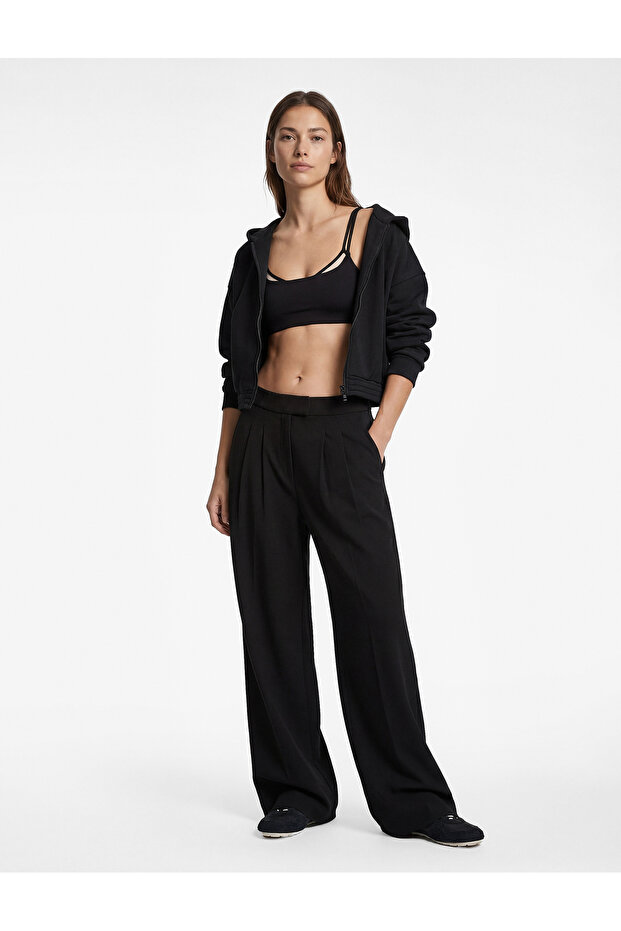 High Waist Pleated Wide Leg Sports Parachute Sweatpants with Pockets