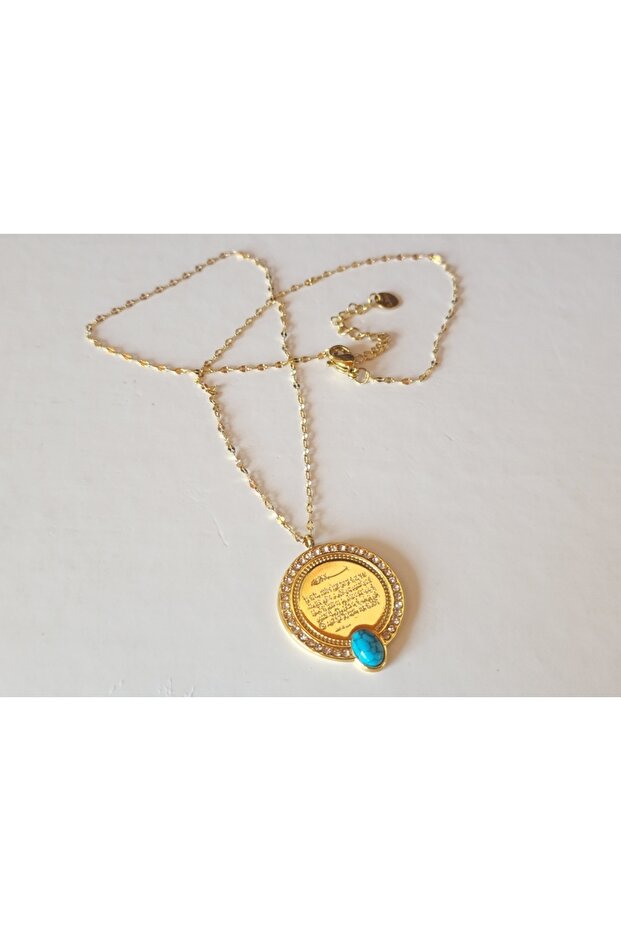 Ayetel Kürsi Prayer Turquoise Stone Steel Necklace