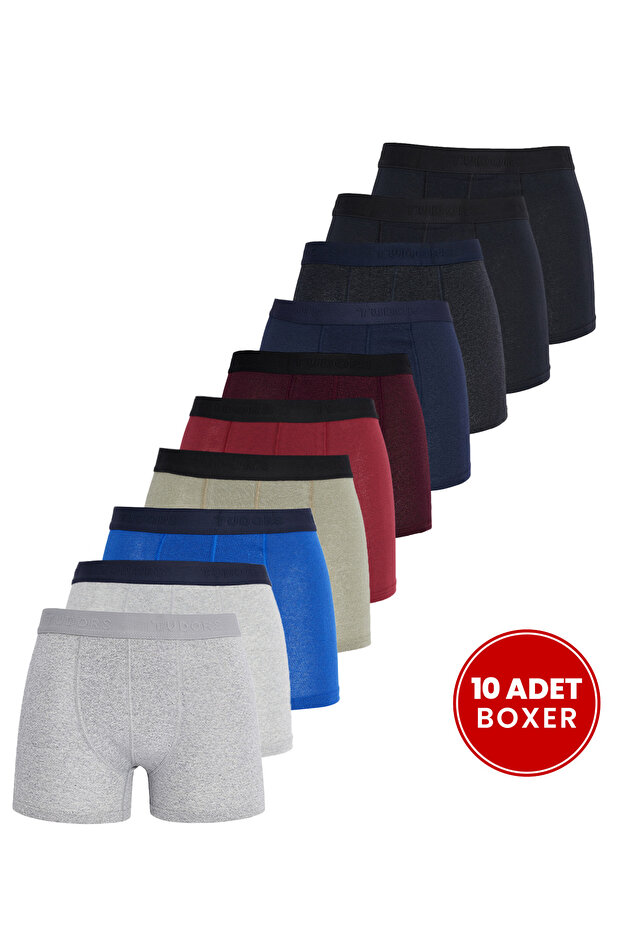 Tudors Erkek 10'lu Likralı Pamuklu Esnek Kumaş Premium Seri Boxer