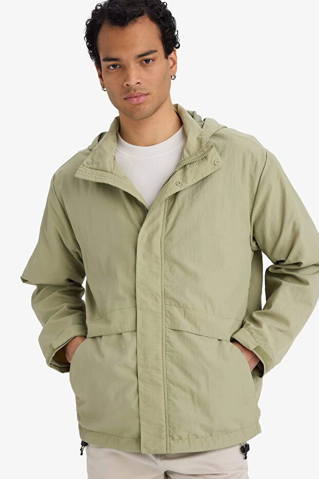 D6305Axkh271 Khaki Water Repellent Hooded Raincoat