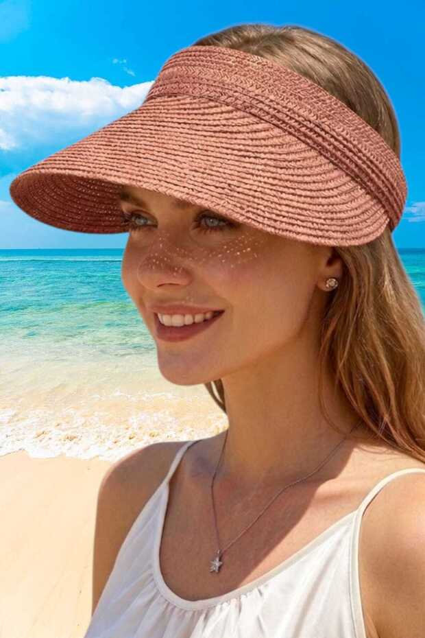 Women's Summer Straw Visor Hat Foldable Wide Brim Beach Hat