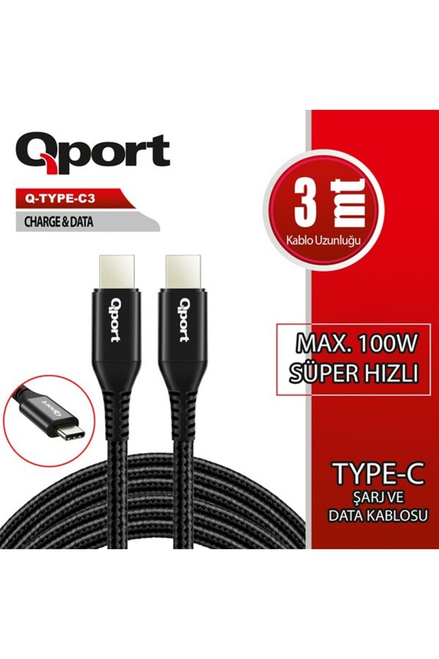 QPORT 3 متر Q-TYPE-C3 كابل فيديو من النوع C