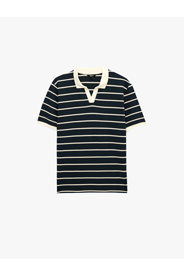 Cotton Regular Fit Short Sleeve Striped Polo Collar T-Shirt