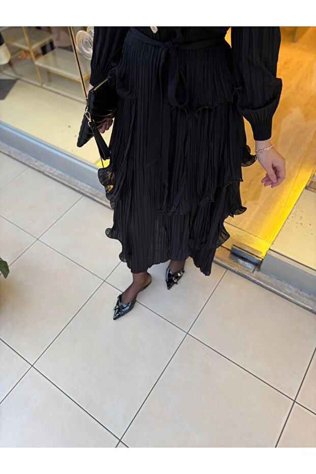 KAT KAT PLİSELİ ELBİSE - 4