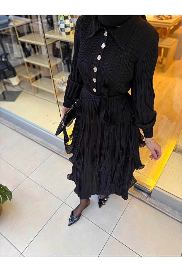 KAT KAT PLİSELİ ELBİSE - 3