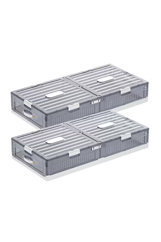 Pack of 2 Space-Saving Drawer-Style Folding Under Bed Storage Box with Wheels 18cm