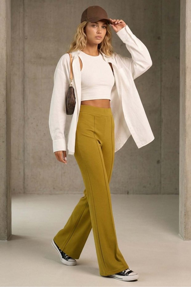Light Green High Waist Flare Leg Stylish Casual Women's Leggings Mg2645