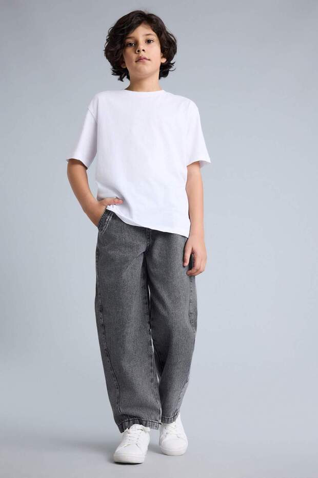 100% Cotton Barrel Fit Jean Trousers for Boys H0986A826Sm