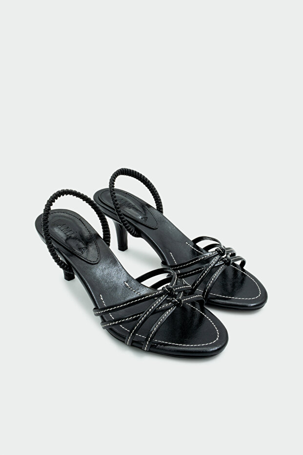 Nesso Knot Detailed Black Women's Heeled Shoes
