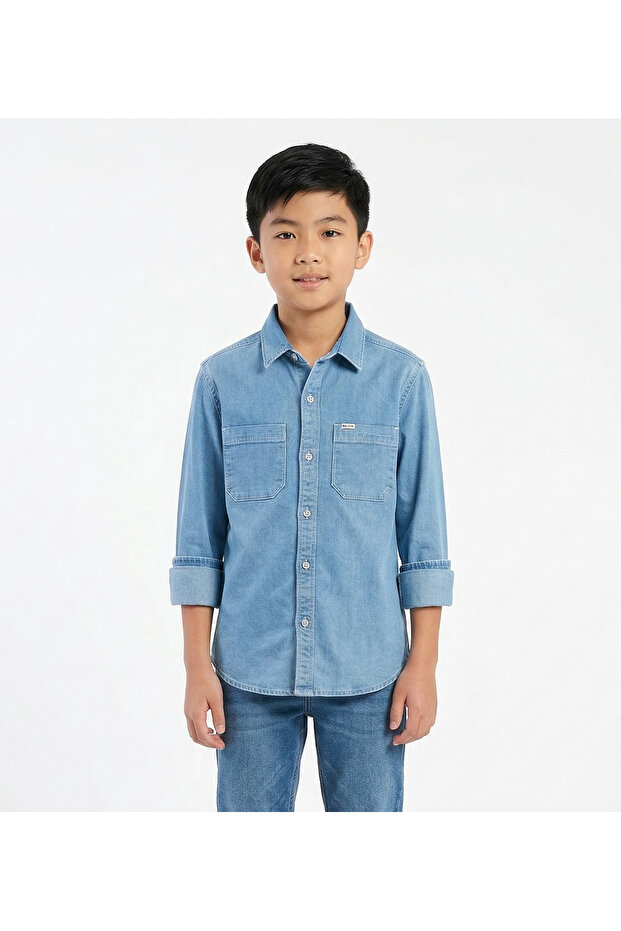 Boys Light Blue Denim Shirt – Long Sleeve Casual Button‑Down