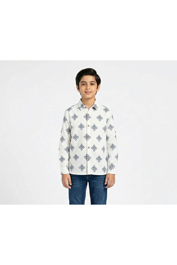 Boys Long Sleeve Printed Shirt – Soft Cotton Casual Button‑Down