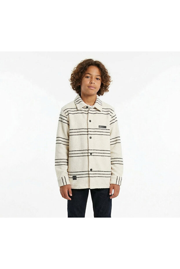 Boys Striped Fleece Overshirt – Cozy Button‑Down Casual Layer