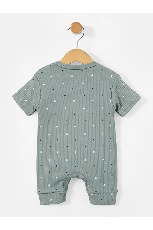 Ribbed Cotton Short Sleeves Printed Romper - 2