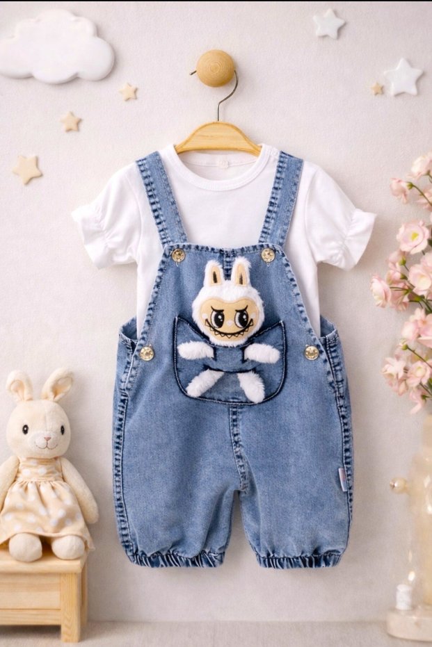 Cute Character Toy, Toy Doll, Baby Jeans (Jeans) Salopet Overalls Set (3/6/9/12/18) Months