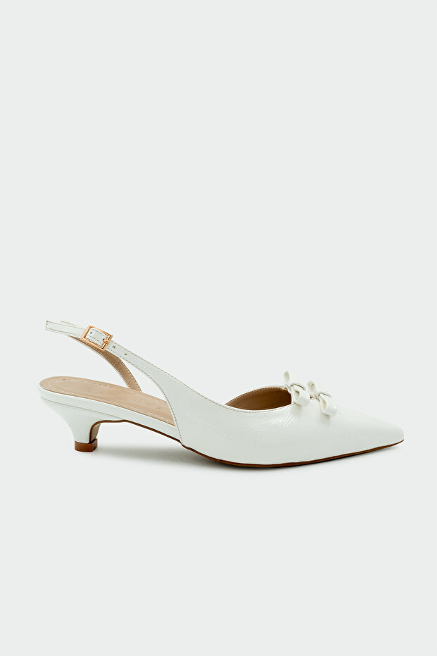 Epsy Bow Detailed White Women's Heeled Shoes