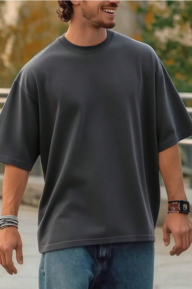 Men's 100% Organic Cotton Thick Textured Comfort Fit Crew Neck T-Shirt